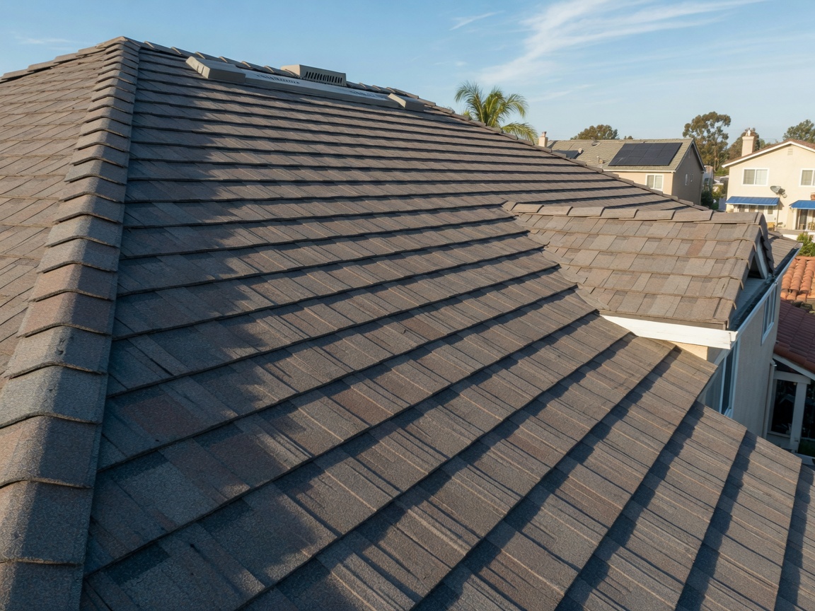 Asphalt shingle roof being repaired on a Southern California home